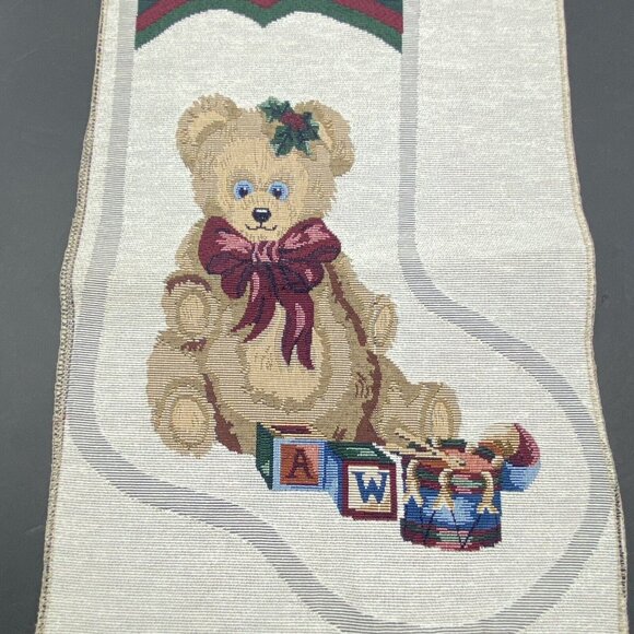 Vintage Christmas Bear Tapestry DIY Stocking Throw Pillow Front Holiday Decor - Picture 3 of 7